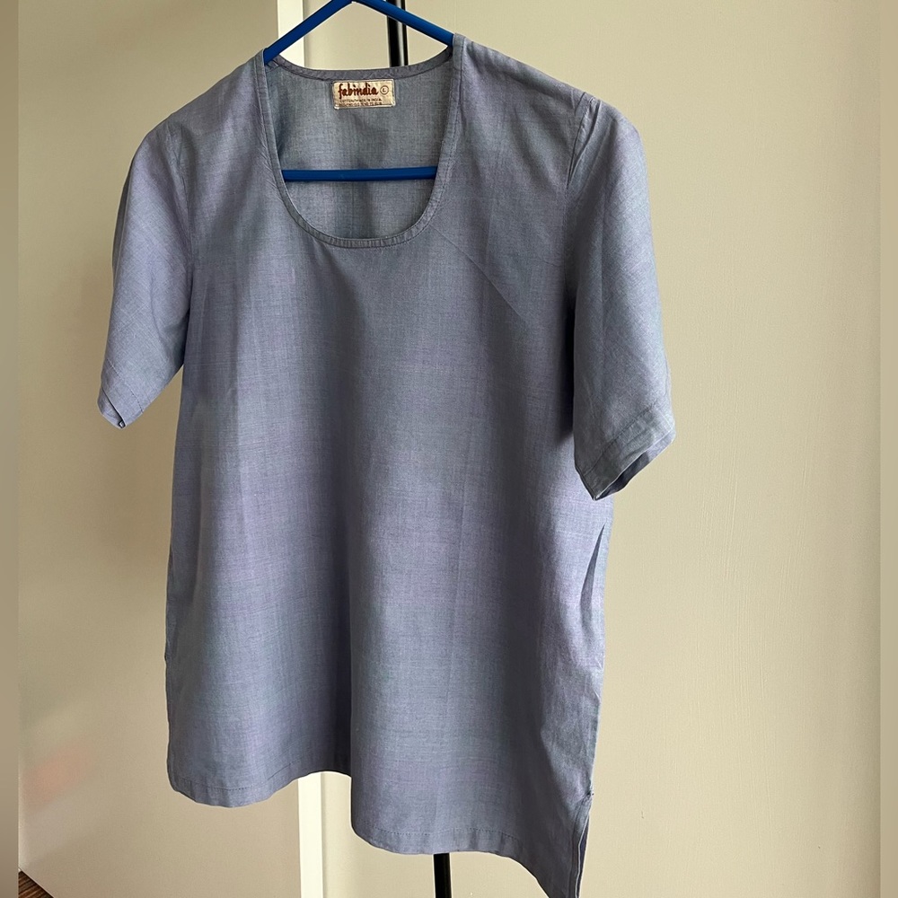 FabIndia brand Handwoven cotton blouse top tunic bluish purple color Large